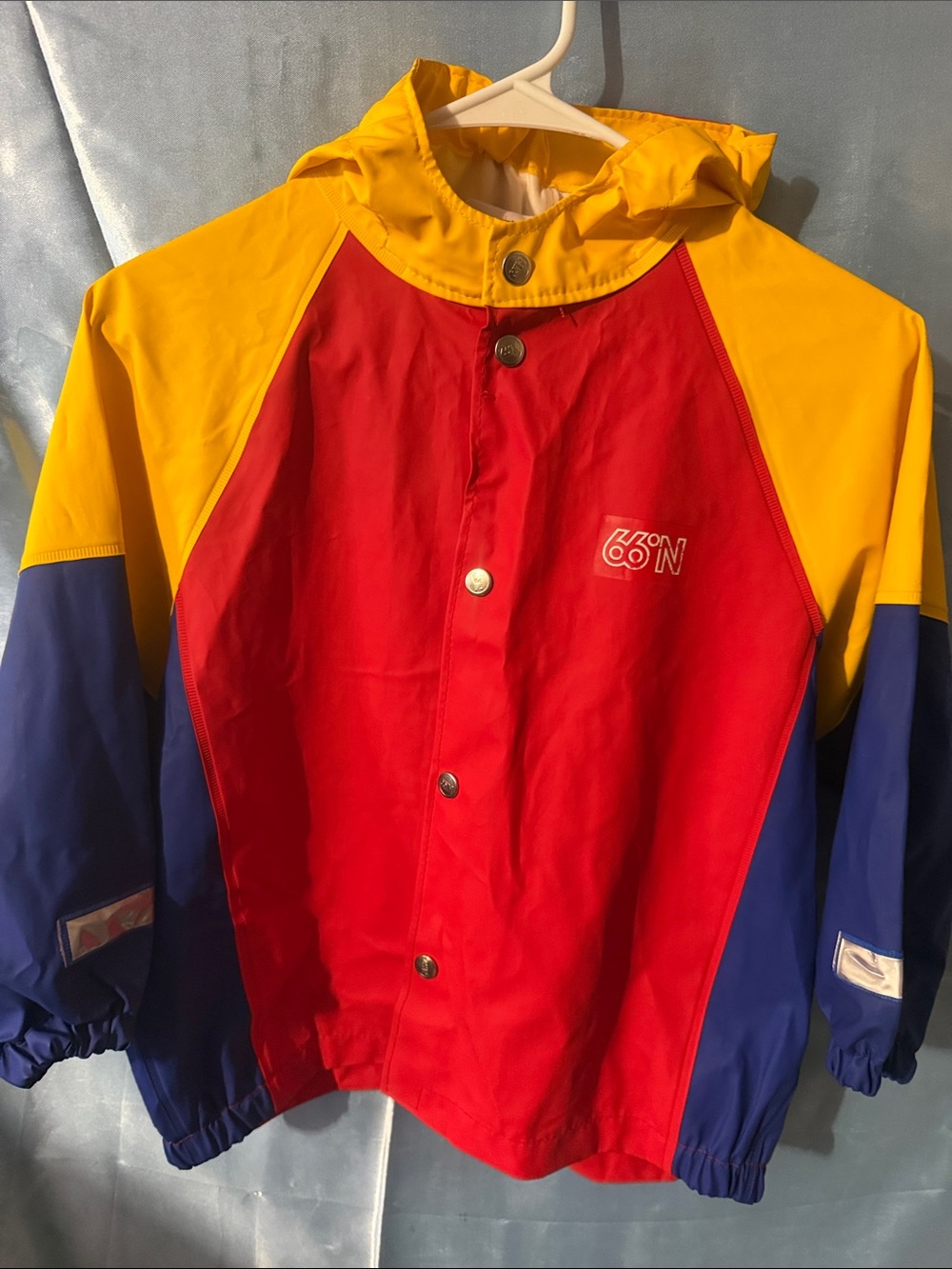Colorblock Hooded Rain Jacket in Red, Yellow & Blue